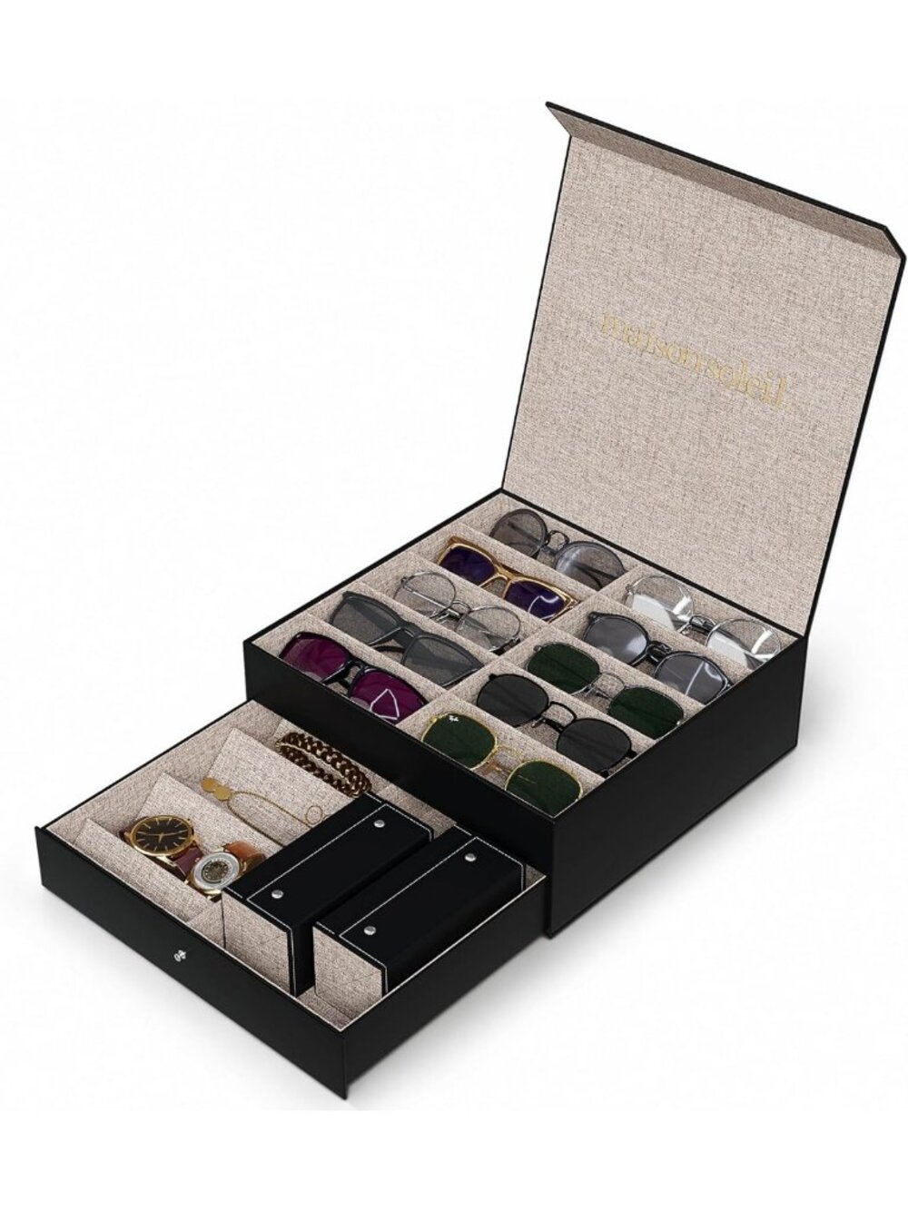 18-Slot Sunglasses Organizer Case for Men & Women - Travel Holder & Jewelry